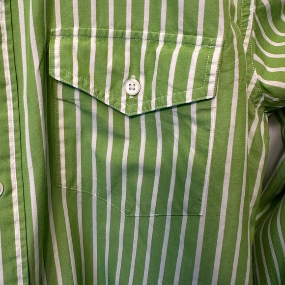 VTG Ralph Lauren Women’s Button Down Lime Green White Stripe Size 6 Pink Logo - Picture 2 of 9